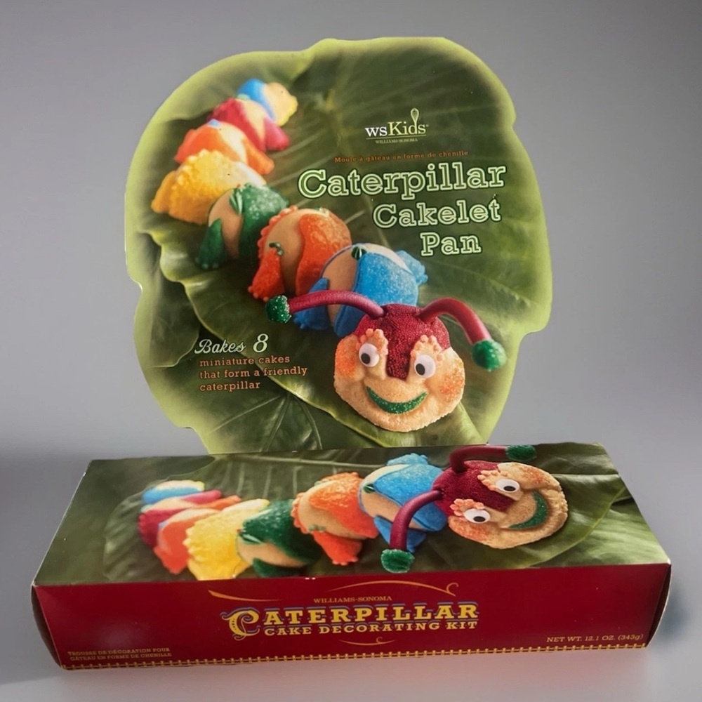 Williams Sonoma Nordic Ware Caterpillar Cakelet Pan WS Kids + Decorating Kit NEW